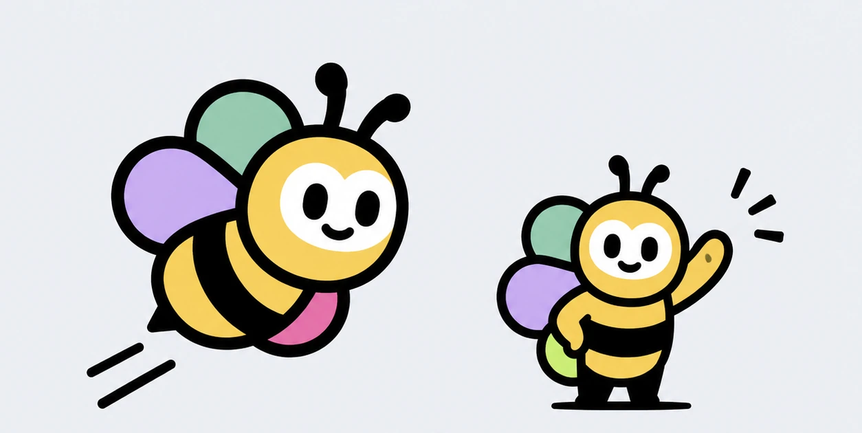 PETALS bee mascot illustrations, flying and waving